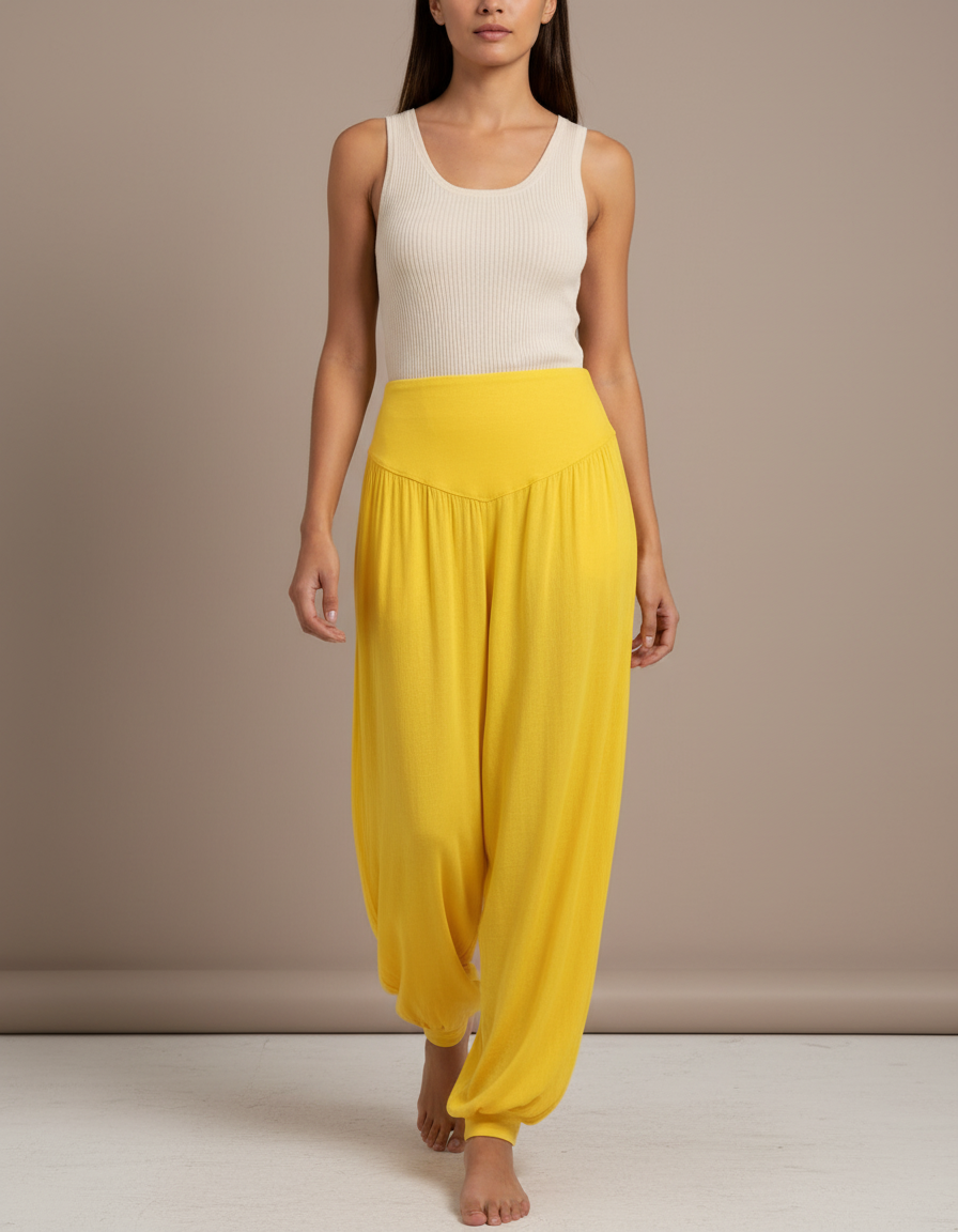 Pantalon Baggy Jaune Fluide Confortable Yoga Femme - Viscose