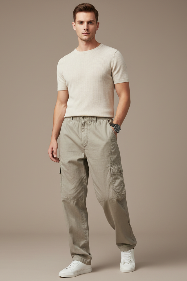 Pantalon Baggy Homme Kaki Cargo - Toile