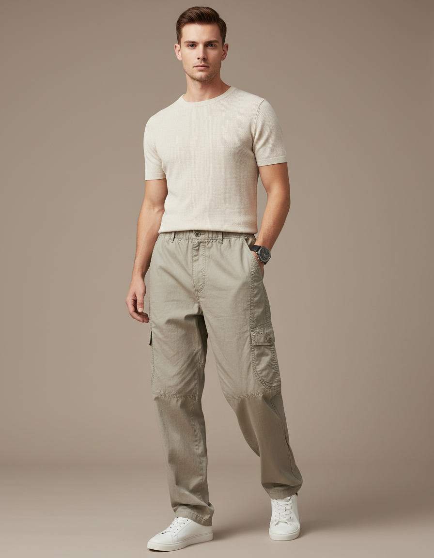 Pantalon Baggy Homme Kaki Cargo - Toile
