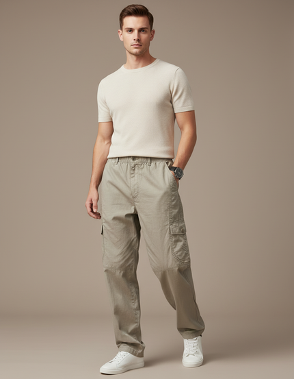 Pantalon Baggy Homme Kaki Cargo - Toile