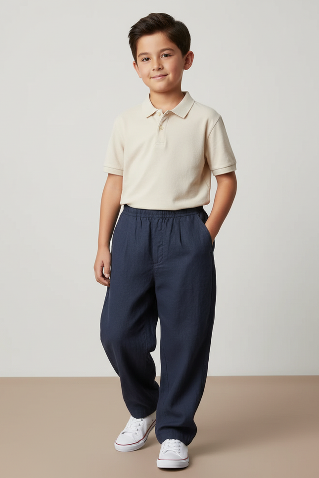 Pantalon Baggy Bleu Marine Ample Lin Garçon