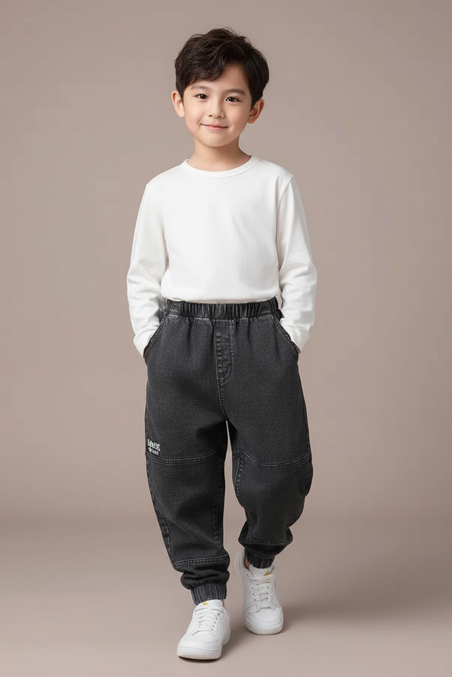 Pantalon Baggy Jean Gris Ample Enfant Côtelé