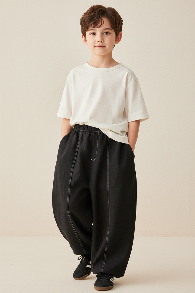 Pantalon Baggy Noir Ample Coton Épais Garçon Confortable
