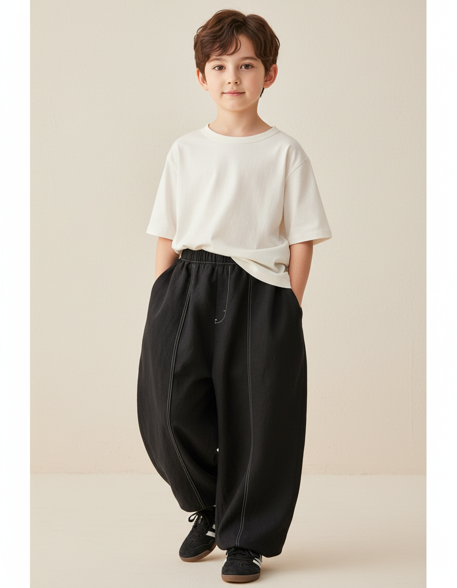 Pantalon Baggy Noir Ample Coton Épais Garçon Confortable