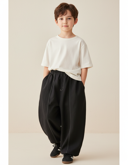 Pantalon Baggy Noir Ample Coton Épais Garçon Confortable