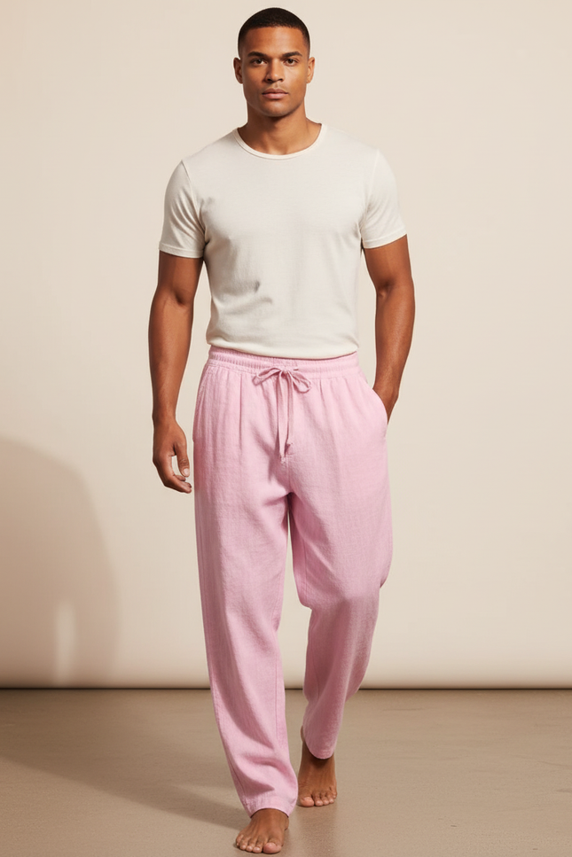 Pantalon Baggy Rose Lin Ample Décontracté Homme