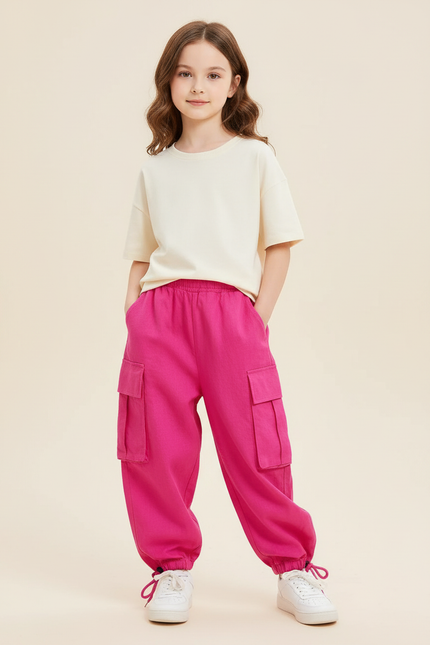 Pantalon Baggy Rose Cargo Ample Fille - Molleton