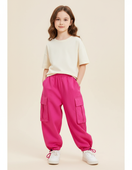 Pantalon Baggy Rose Cargo Ample Fille - Molleton