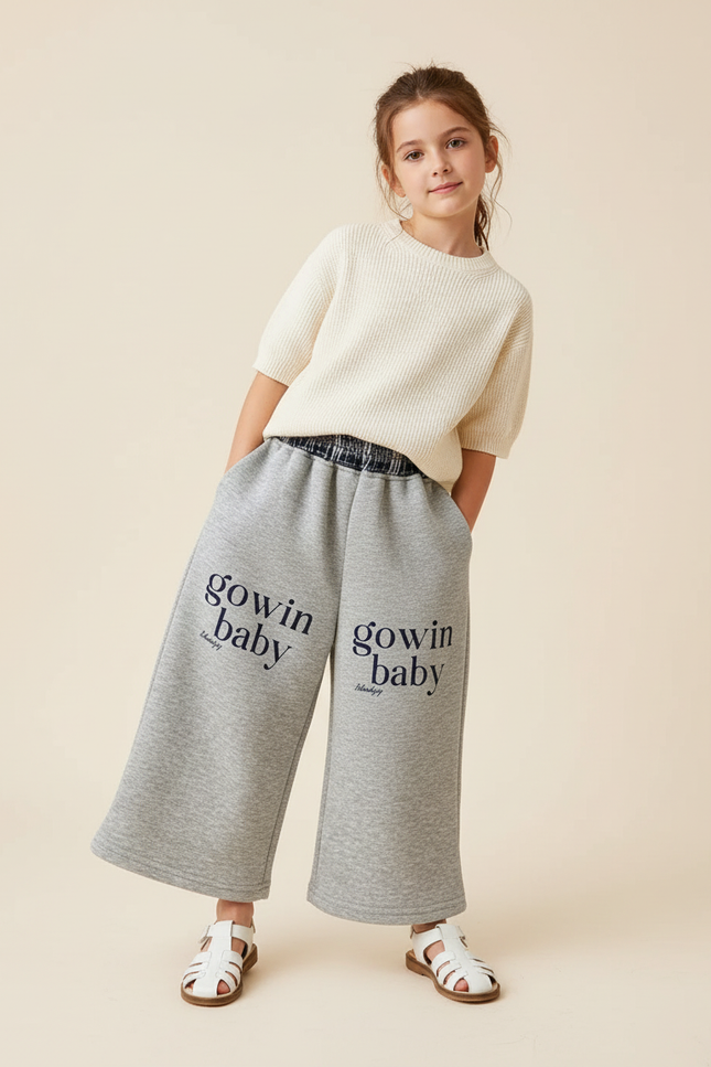 Pantalon Baggy Gris Coton Ample Lettre Imprimée - Molleton