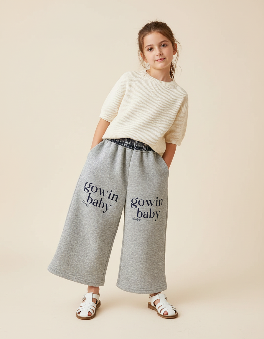 Pantalon Baggy Gris Coton Ample Lettre Imprimée - Molleton