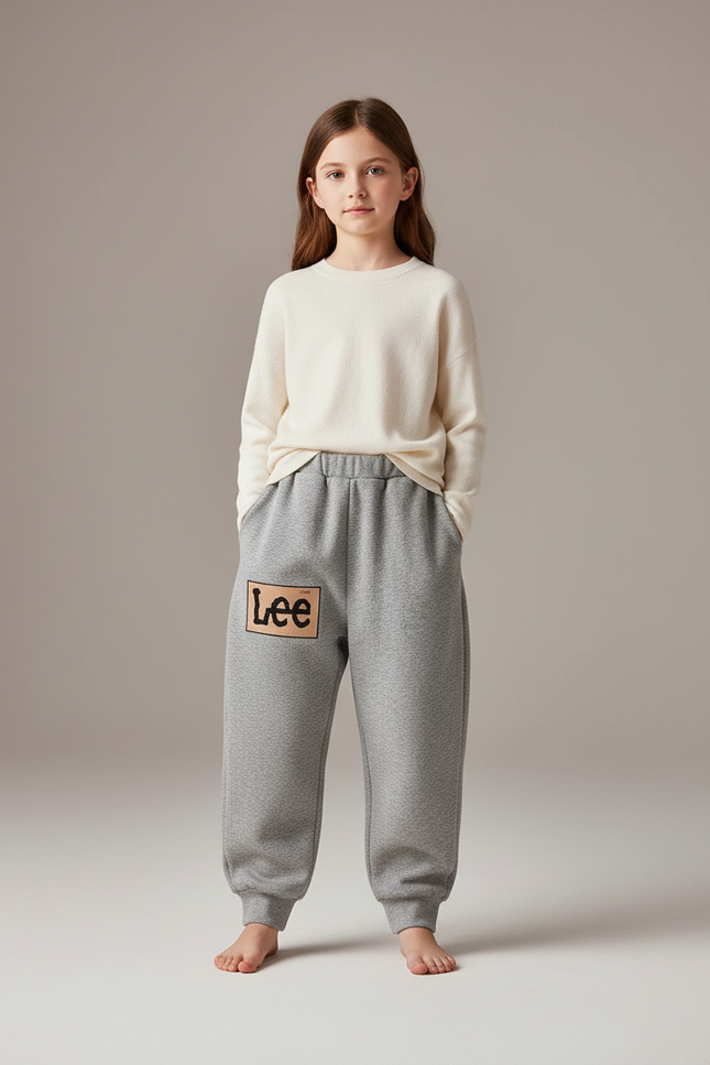 Pantalon Baggy Gris Molletonné Ample Lettre Enfant