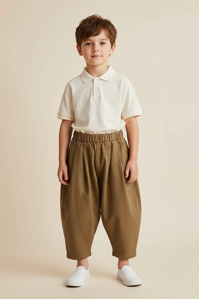 Pantalon Baggy Kaki Ample Coton Plissé Garçon
