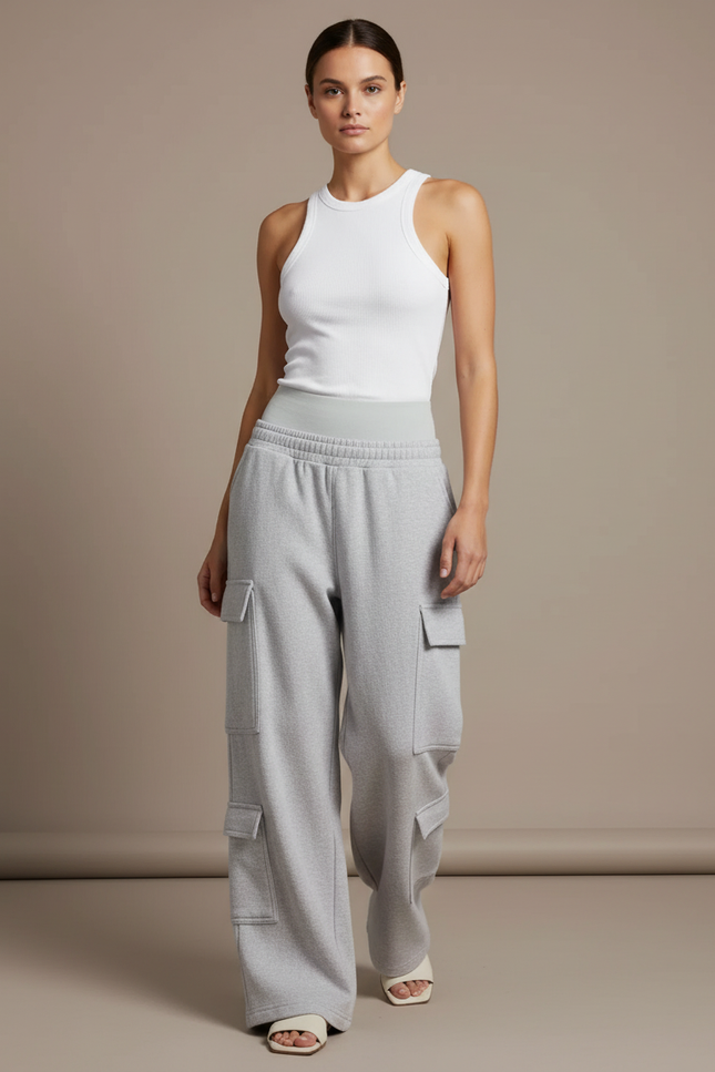 Pantalon Baggy Gris Ample Cargo Molleton Confortable