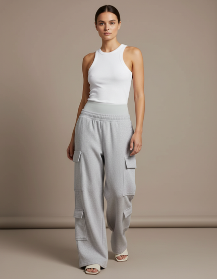 Pantalon Baggy Gris Ample Cargo Molleton Confortable