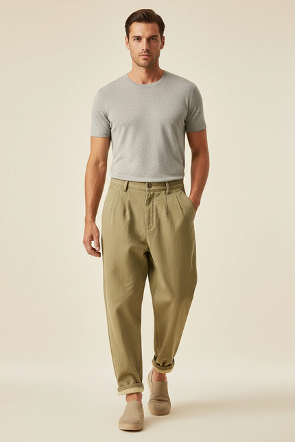 Pantalon Baggy Kaki Ample Plissé Décontracté Homme - Toile