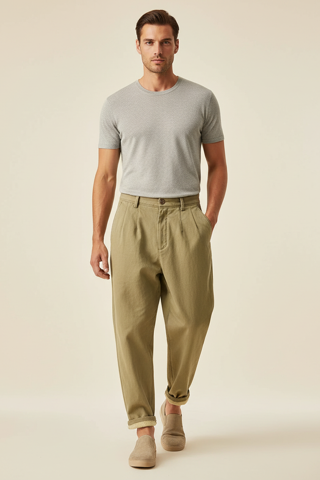 Pantalon Baggy Kaki Ample Plissé Décontracté Homme - Toile