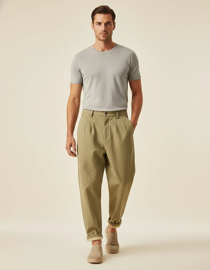 Pantalon Baggy Kaki Ample Plissé Décontracté Homme - Toile