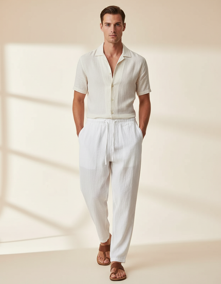 Pantalon Baggy Blanc Lin Léger Décontracté Homme