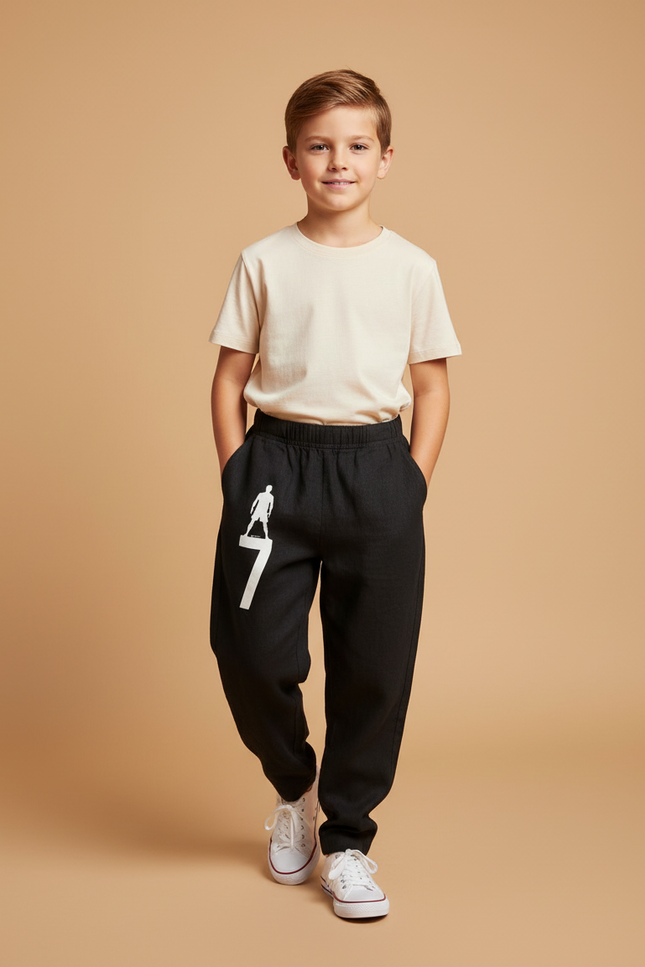 Pantalon Baggy Noir Lin Imprimé Footballeur Garçon