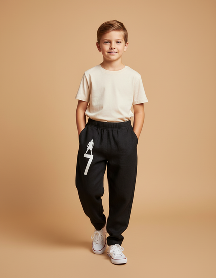 Pantalon Baggy Noir Lin Imprimé Footballeur Garçon