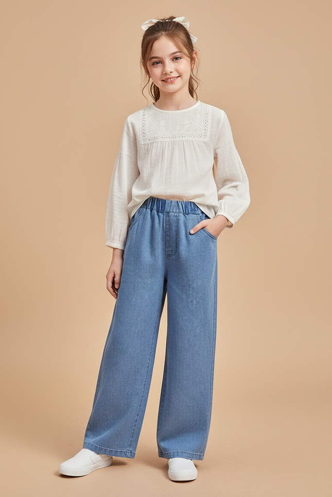 Pantalon Baggy Jean Bleu Ample Confortable Fille