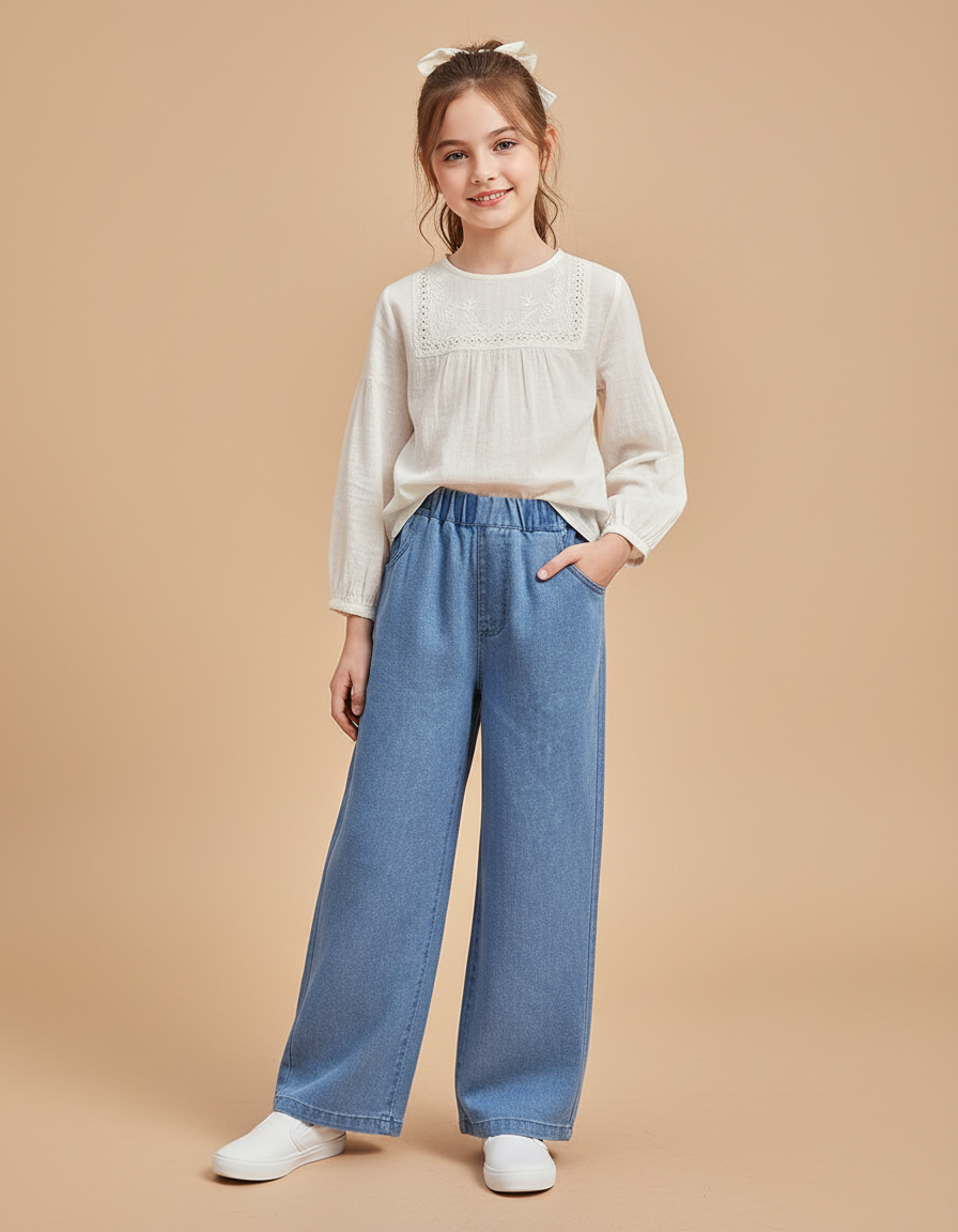 Pantalon Baggy Jean Bleu Ample Confortable Fille