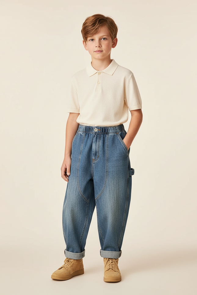Pantalon Baggy Jean Bleu Ample Décontracté Enfant Garçon