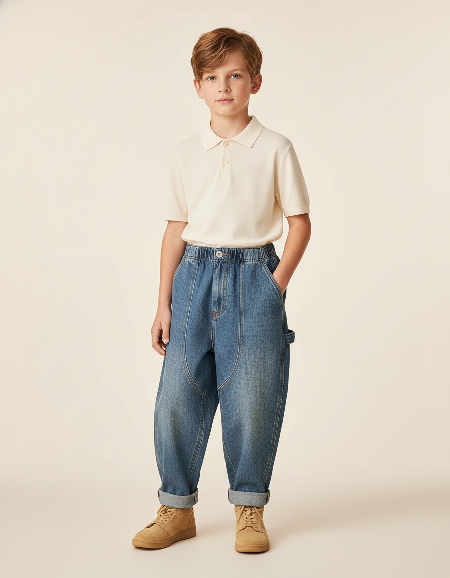 Pantalon Baggy Jean Bleu Ample Décontracté Enfant Garçon