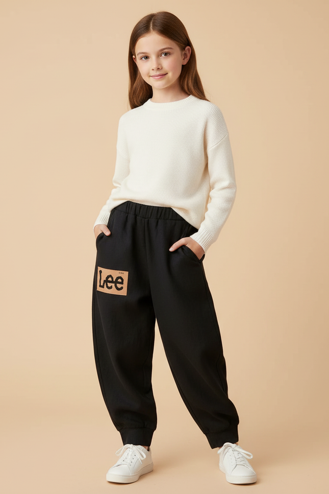Pantalon Baggy Noir Ample Logo Enfant Coton - Molleton