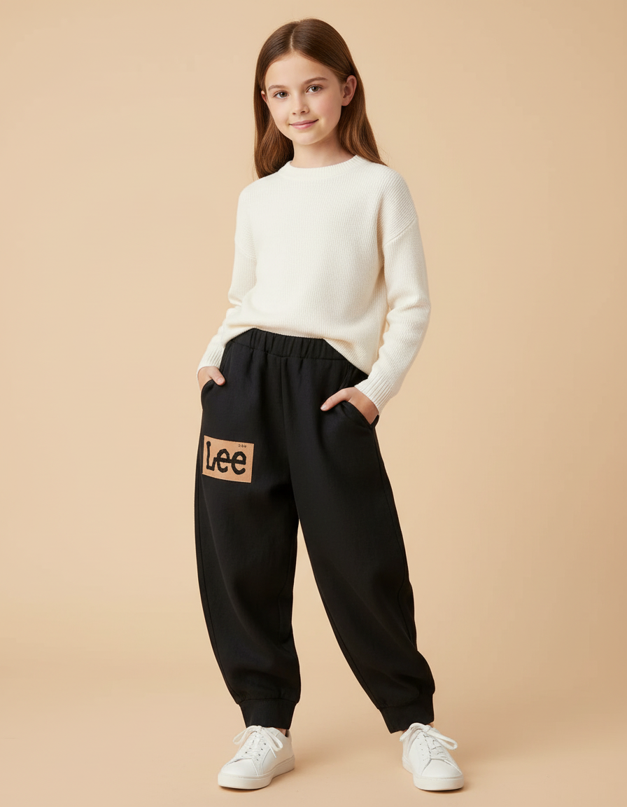 Pantalon Baggy Noir Ample Logo Enfant Coton - Molleton