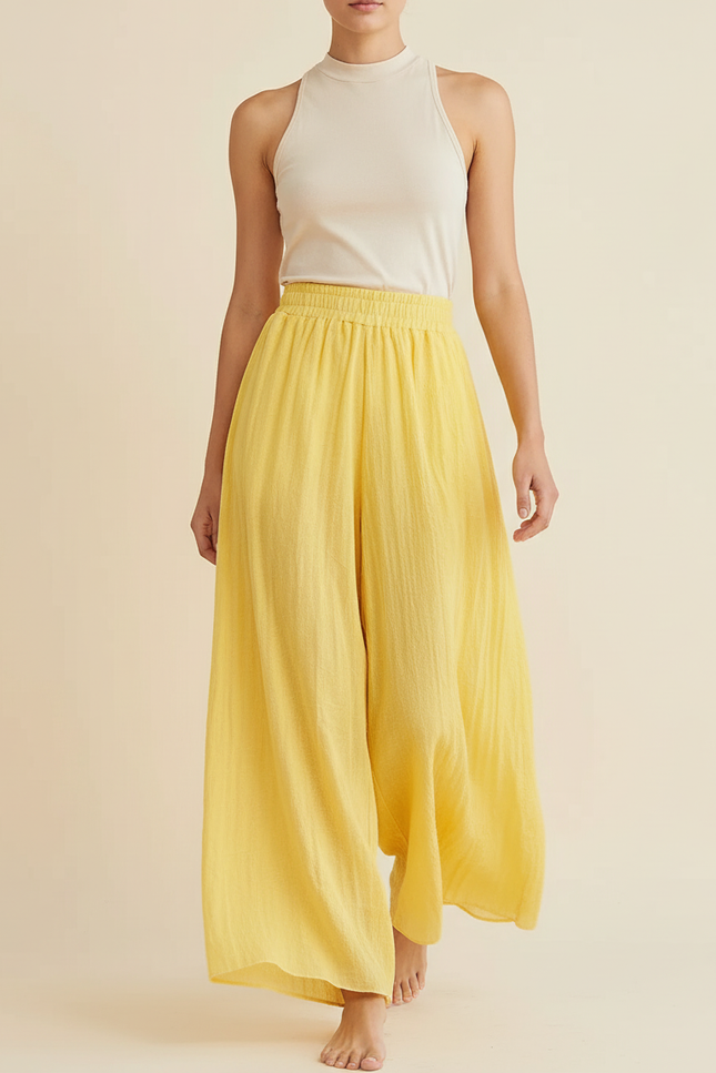 Pantalon Baggy Jaune Citron Ample Fluide Coton
