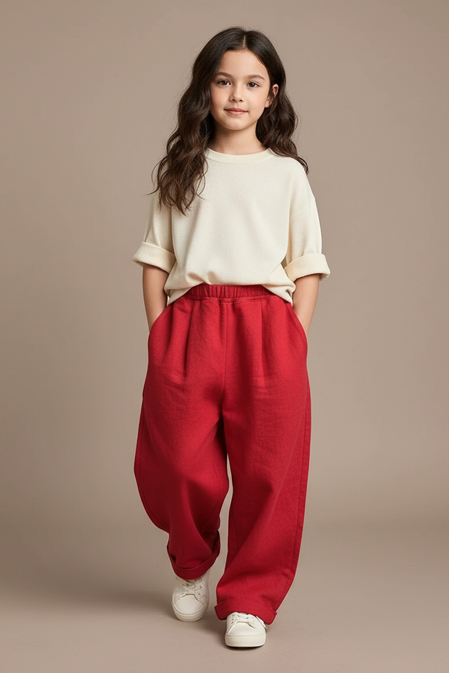 Pantalon Baggy Rouge Ample Confortable Enfant - Molleton