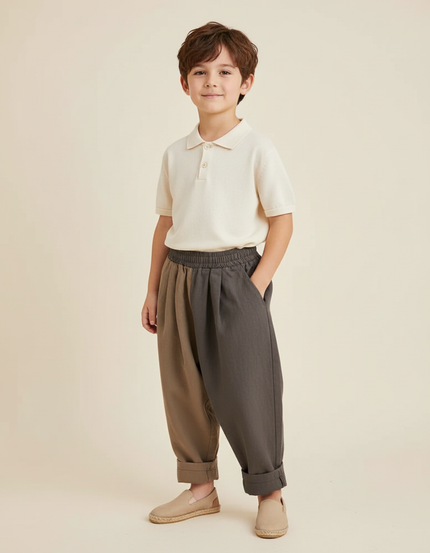 Pantalon Baggy Bicolore Ample Plissé Décontracté Enfant - Multicolore Lin