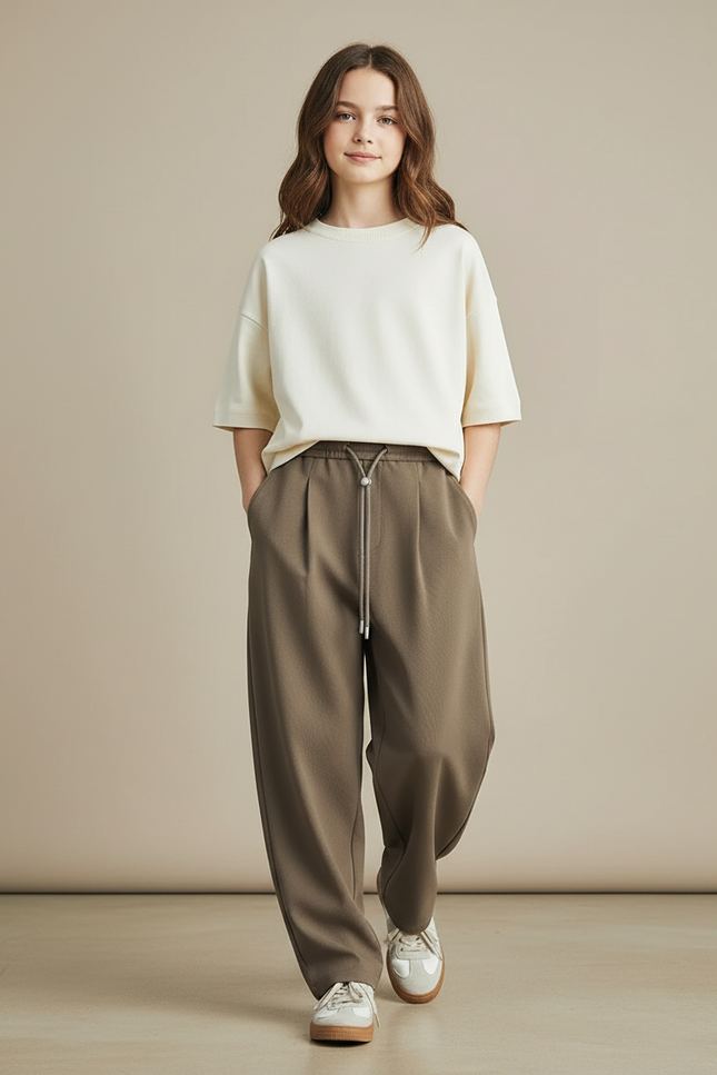 Pantalon Baggy Kaki Ample Cordon Décontracté - Molleton
