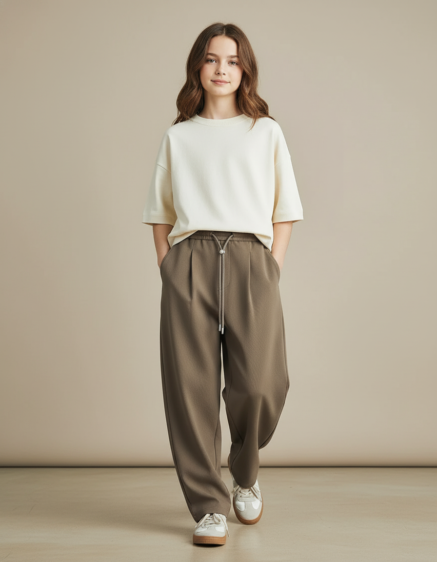 Pantalon Baggy Kaki Ample Cordon Décontracté - Molleton
