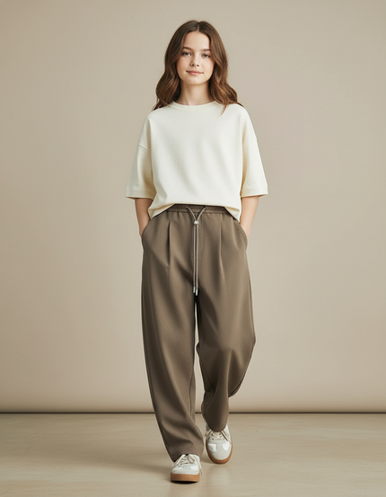Pantalon Baggy Kaki Ample Cordon Décontracté - Molleton