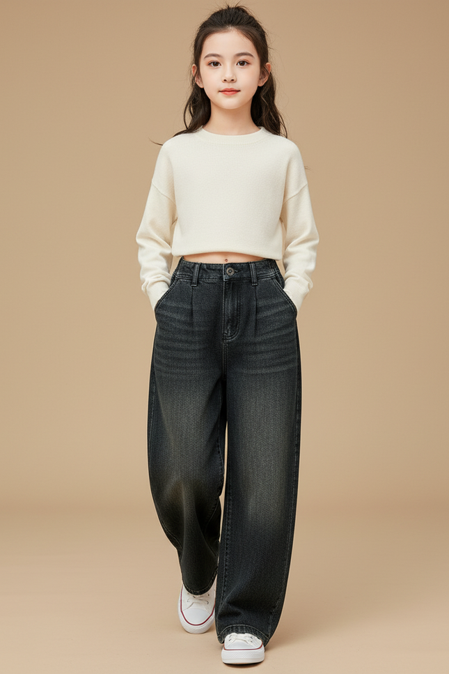 Pantalon Baggy Noir Ample Denim Fille Hiver - Jean