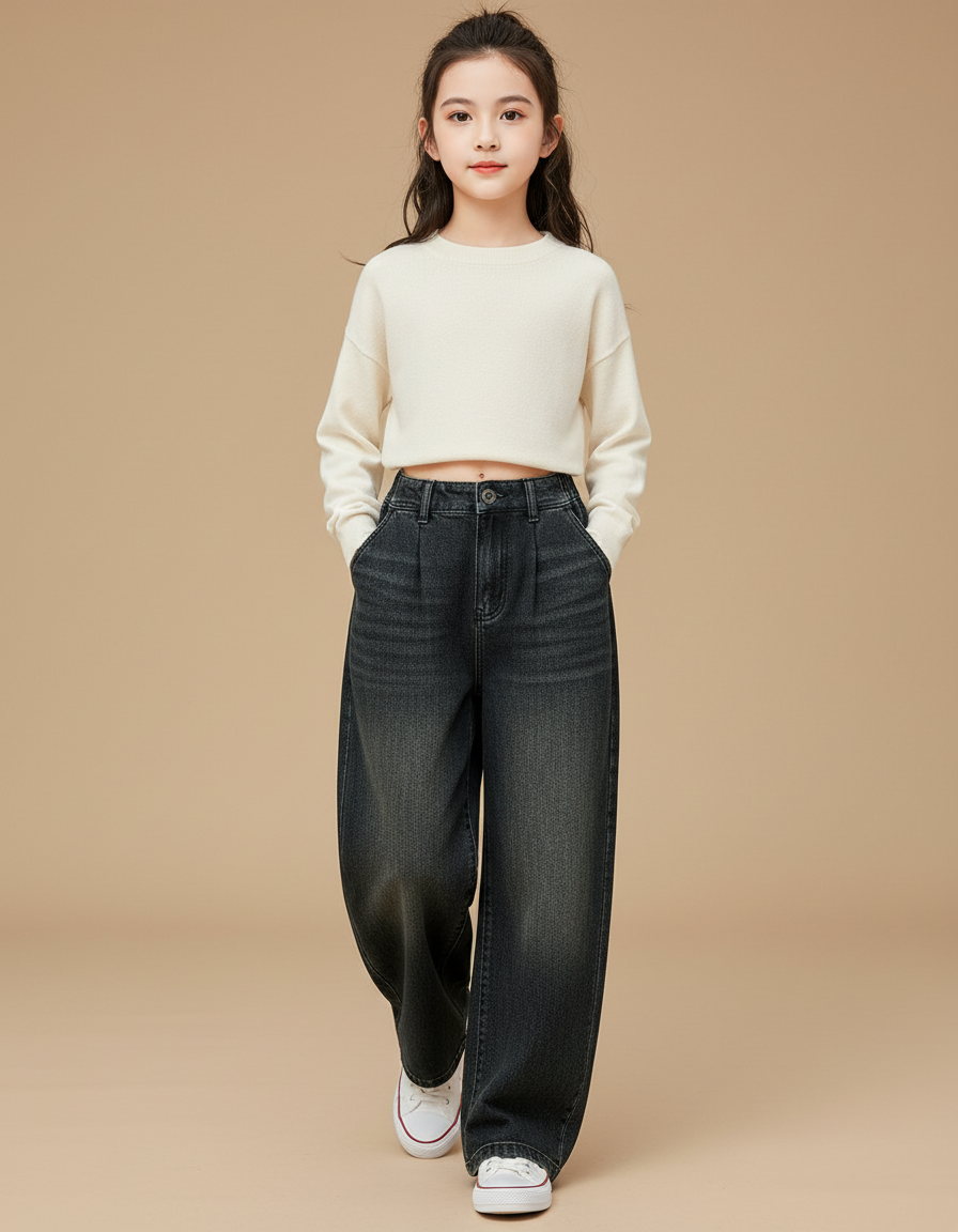 Pantalon Baggy Noir Ample Denim Fille Hiver - Jean