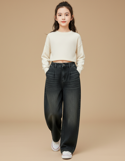 Pantalon Baggy Noir Ample Denim Fille Hiver - Jean
