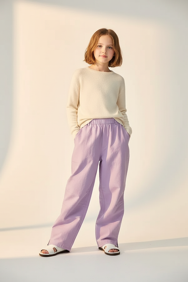 Pantalon Baggy Lilas Ample Taille Élastiquée - Violet Toile