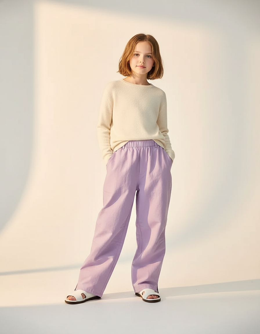 Pantalon Baggy Lilas Ample Taille Élastiquée - Violet Toile