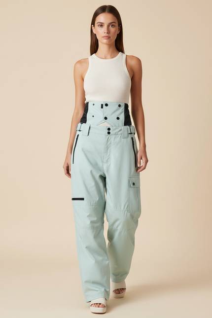 Pantalon Baggy Ski Vert Menthe Bretelles Imperméable - Polyester