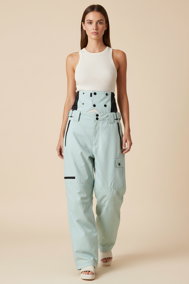 Pantalon Baggy Ski Vert Menthe Bretelles Imperméable - Polyester