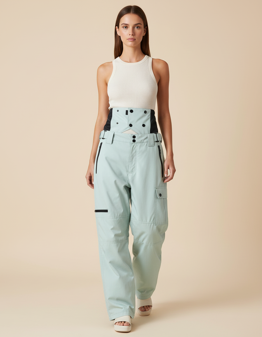 Pantalon Baggy Ski Vert Menthe Bretelles Imperméable - Polyester