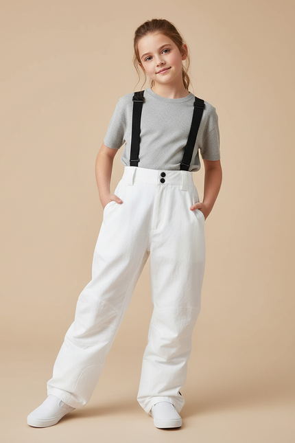 Pantalon Baggy Blanc Ample Bretelles Enfant - Toile