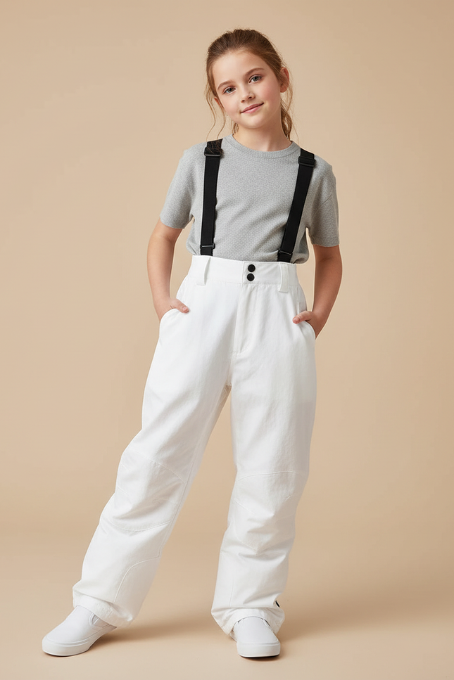 Pantalon Baggy Blanc Ample Bretelles Enfant - Toile