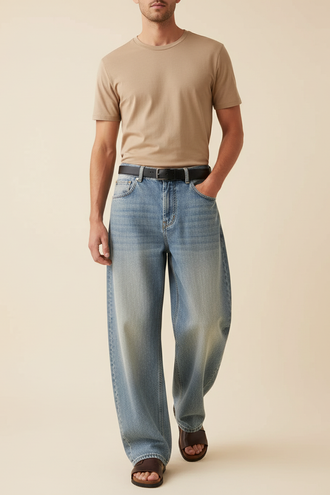 Pantalon Baggy Jean Bleu Ample Vintage Homme