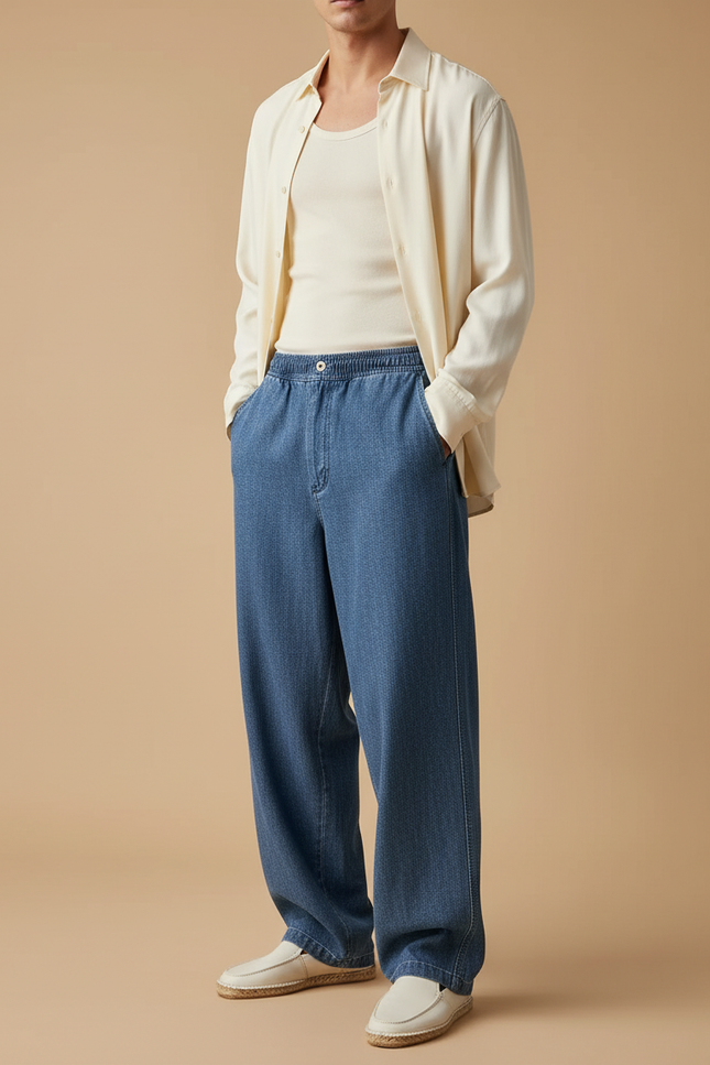 Pantalon Baggy Denim Bleu Ample Décontracté Homme - Jean