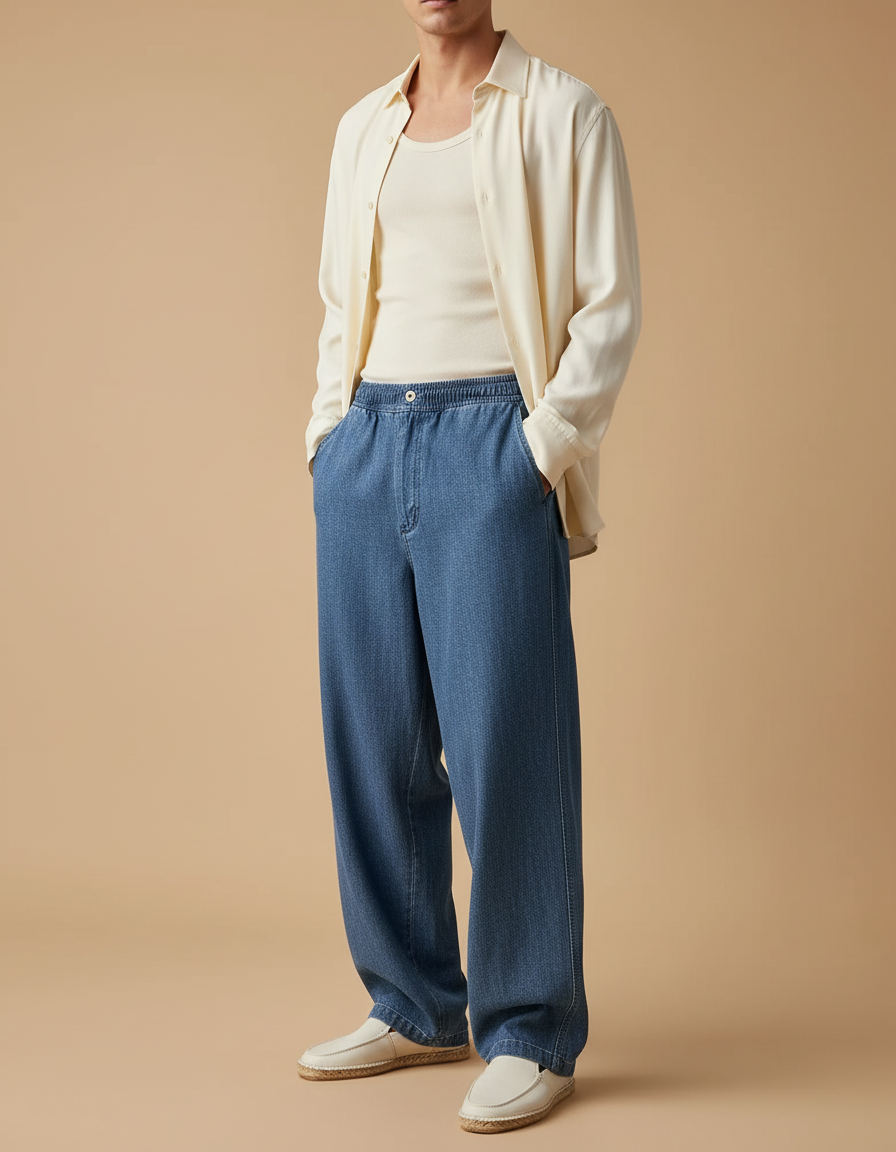 Pantalon Baggy Denim Bleu Ample Décontracté Homme - Jean