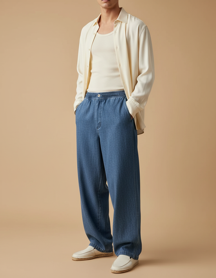 Pantalon Baggy Denim Bleu Ample Décontracté Homme - Jean